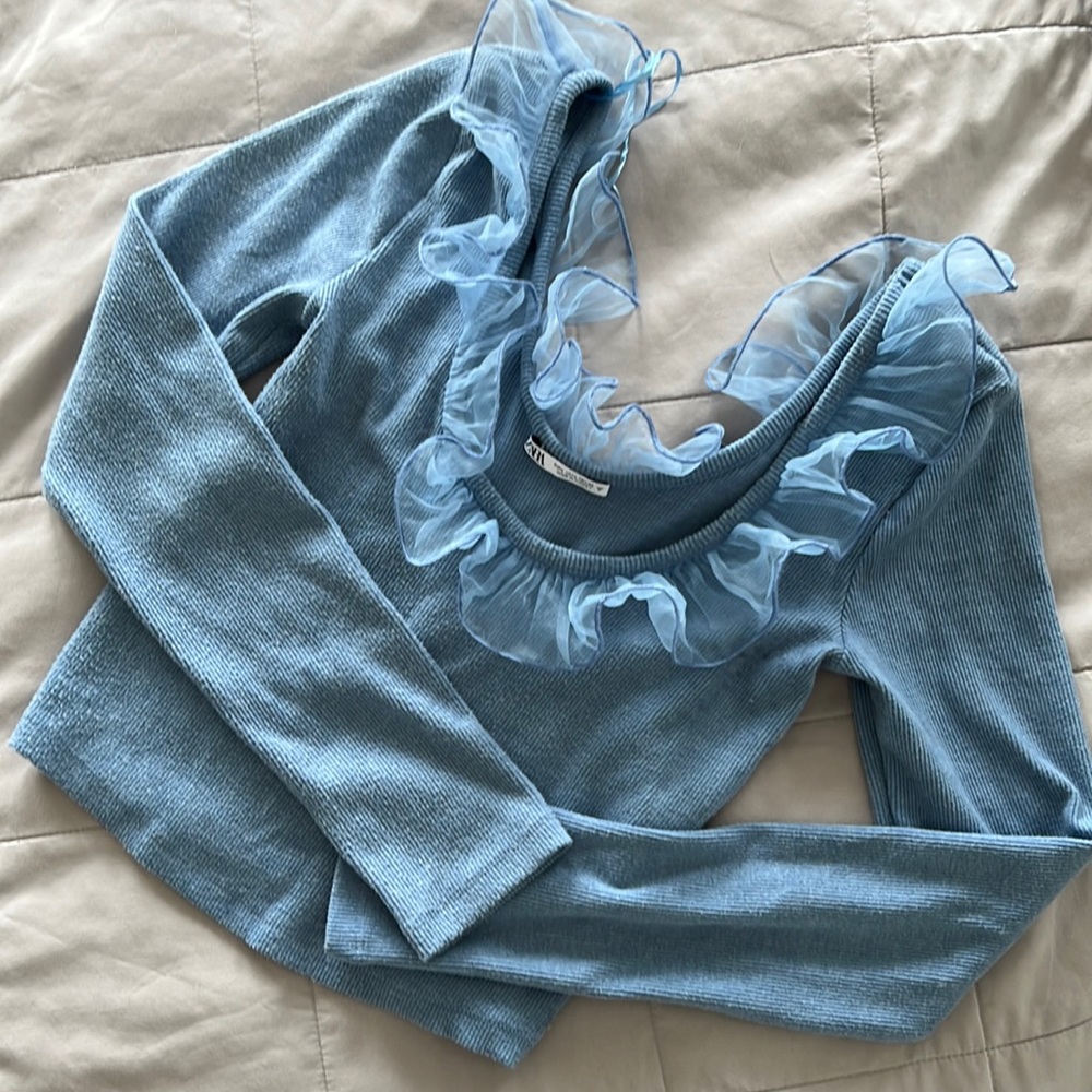 Zara ruffled detail neck line, long sleeve
